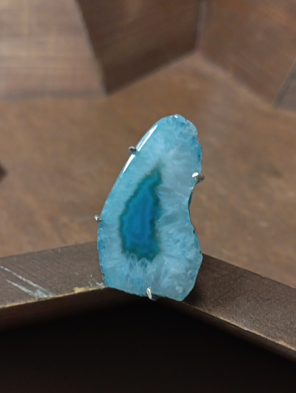 Blue Agate Slice Ring - Women's Silver-Tone Setting